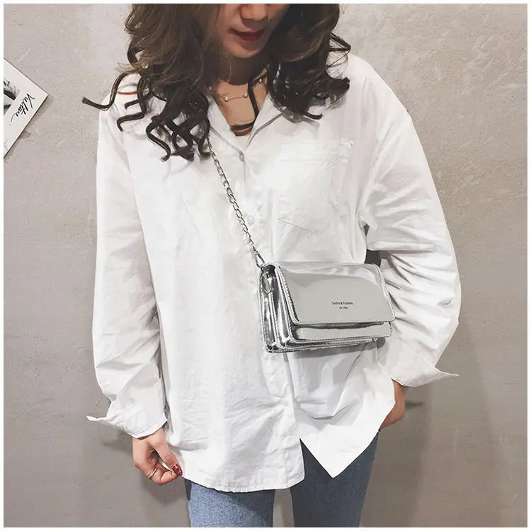 Laser Cut Mirror Chain Flap Shoulder Bag for Women