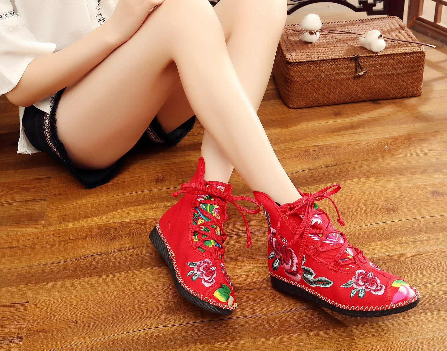 Vintage Floral Canvas Wedge Boot