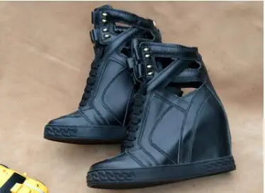 Casual Patchwork Buckle Strap Hollow Out Wedge Ankle Boots for Women