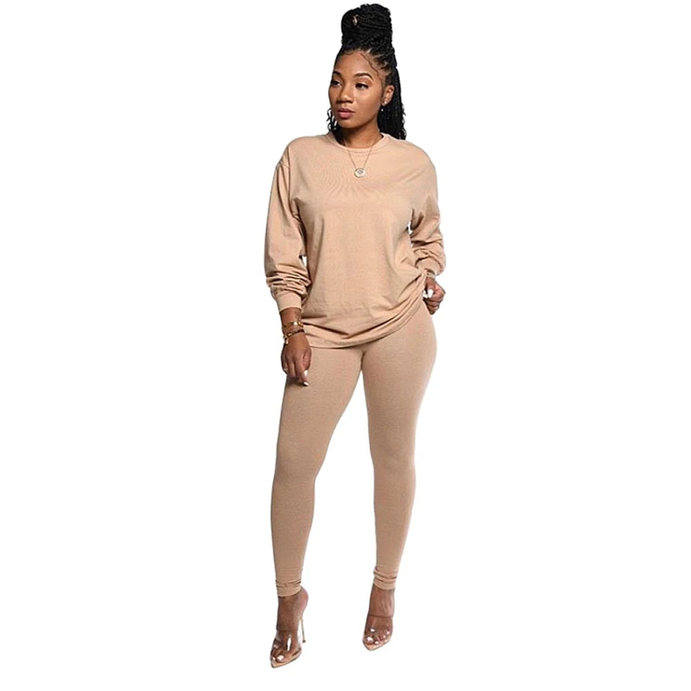 Casual Knit Sweater Top and Pencil Pants Set for Women