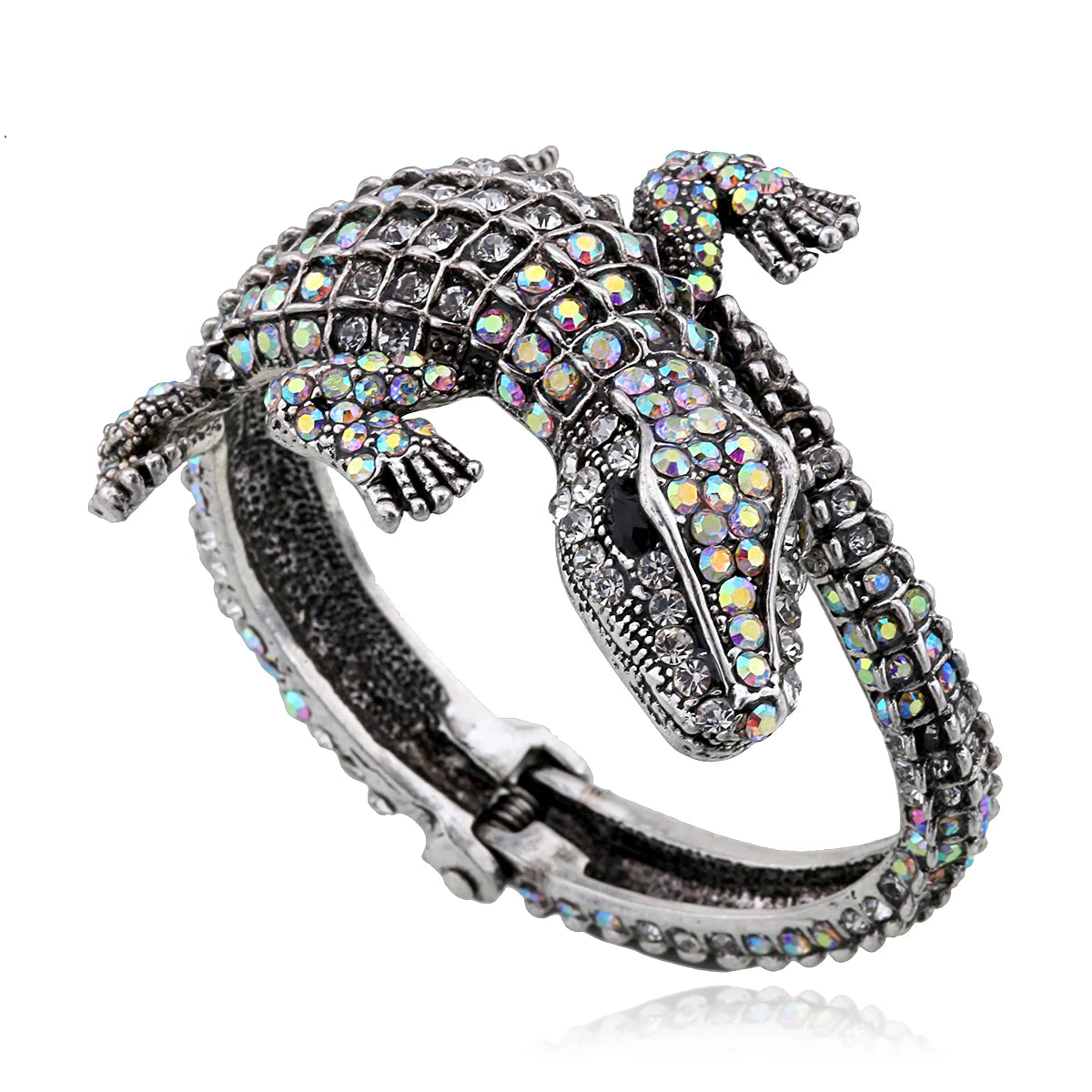 Vintage Crocodile Rhinestone Cuff Bracelet for Women