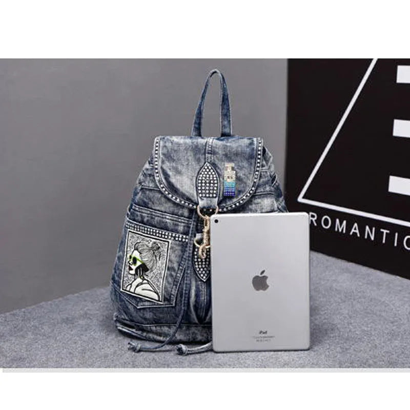 Large Denim Anti Theft Casual Travel Backpack for Women