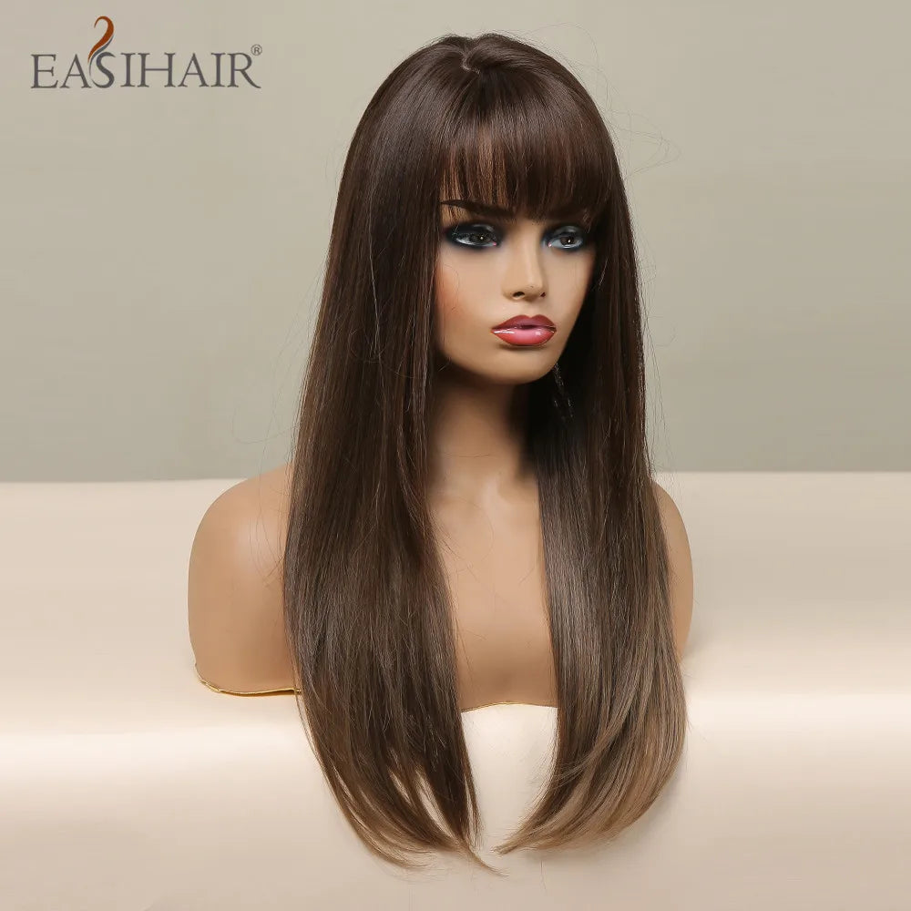 Heat Resistant Long Straight Ombre Bangs Wig for Women