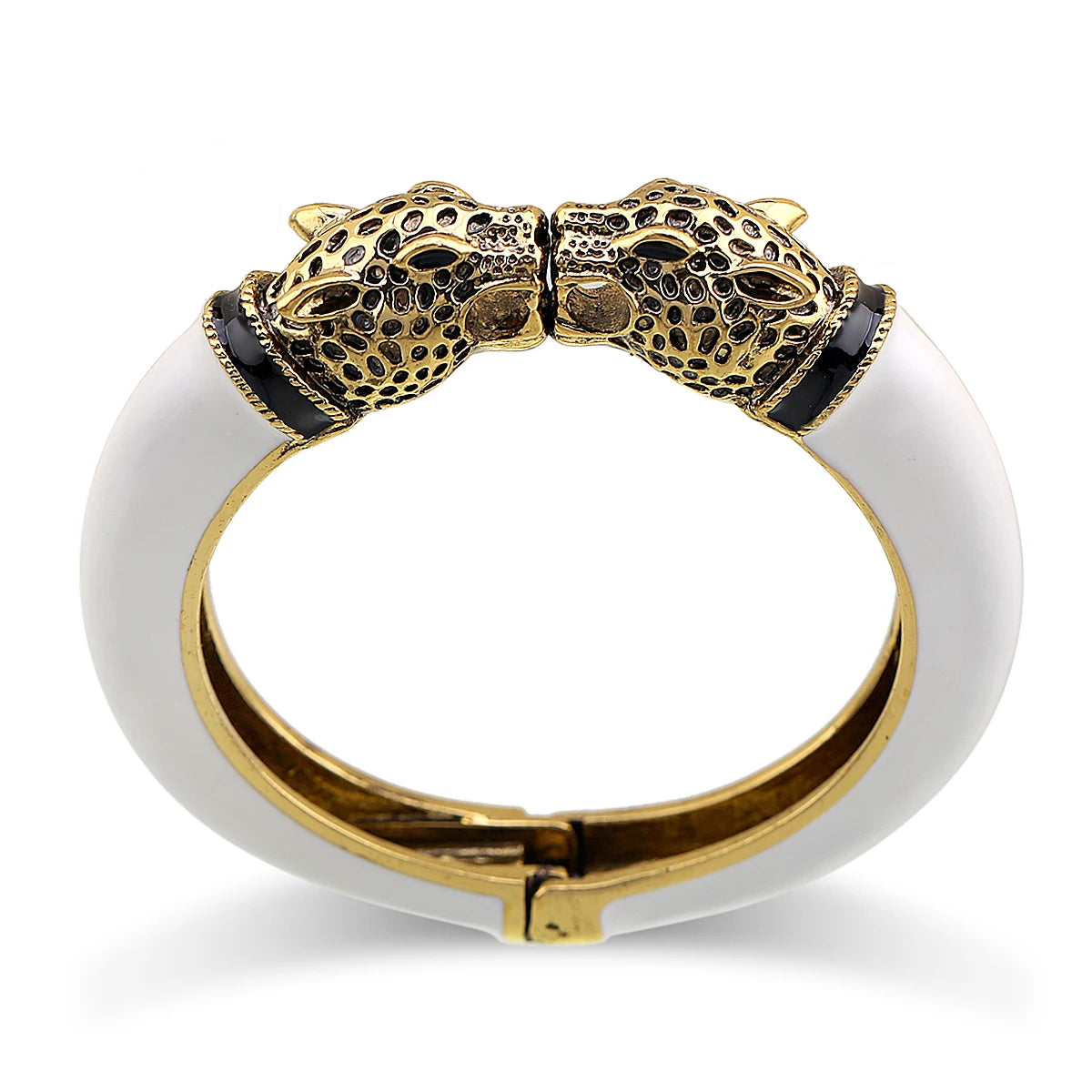 Double Leopard Head Enamel Cuff Bracelet for Women