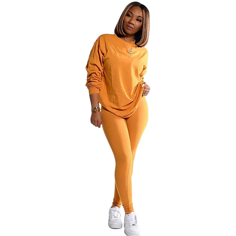 Casual Knit Sweater Top and Pencil Pants Set for Women