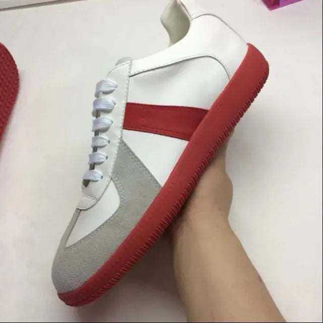 Elegant High Quality Red Leather Lace Up Low Top Running Shoes For Men