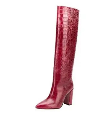Pointed Toe Slip On Leather Knee High Boots for Women