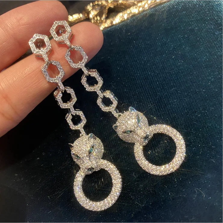 Leopard Zircon Earrings Necklace And Bracelet Set for Women