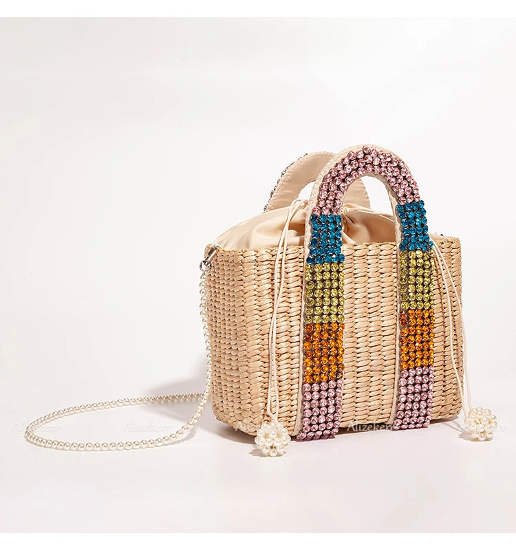 Delicate Handwoven Beaded Straw Tote Bag for Women