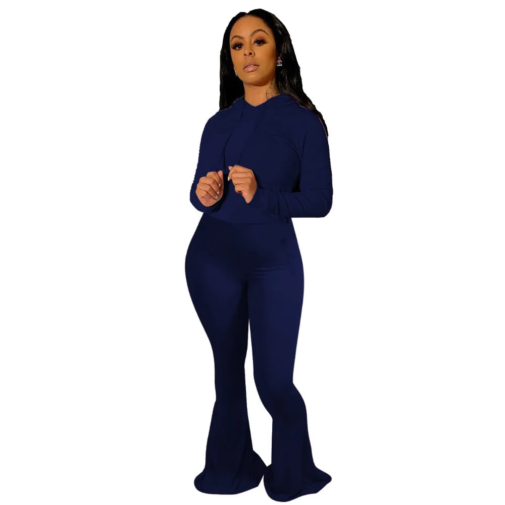 Regular Fit Hooded Wide Leg Tracksuit Set For Women