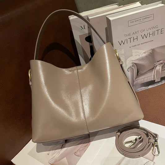 2025 Luxury Top Layer Vegetable Tanned Cowhide Leather Tote Bag Large Capacity Genuine Leather Shoulder Crossbody Bag for Women