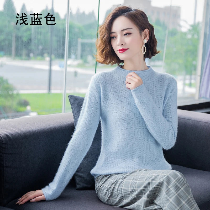 Hollow Knit Cashmere Long Sleeve Sweater for Women