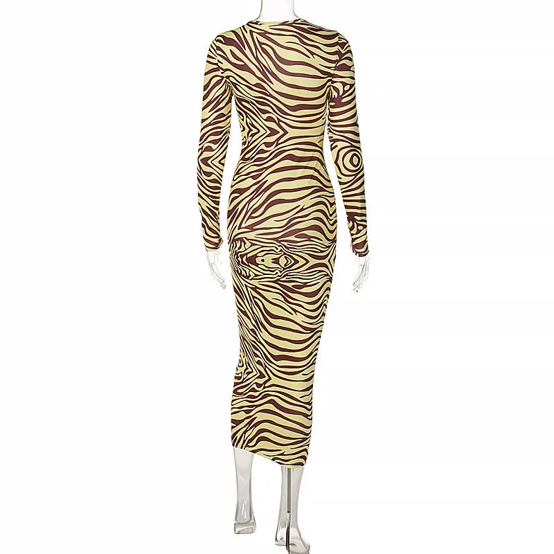 Zebra Print Hollow Out Bodycon Midi Dress for Women