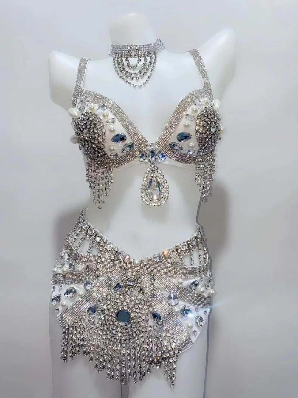 Gold Rhinestone Belly Dance Bikini Costume for Women