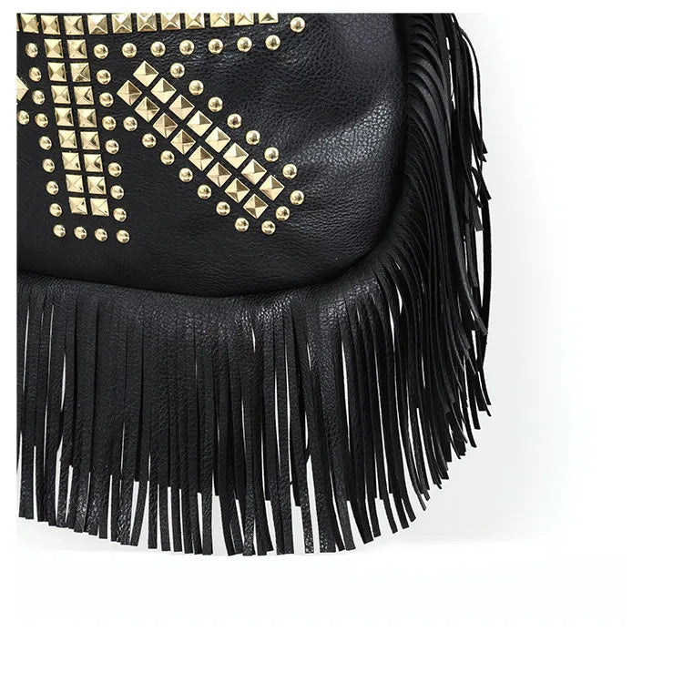 Rivet Tassel Large Capacity Crossbody Shoulder Bag for Women