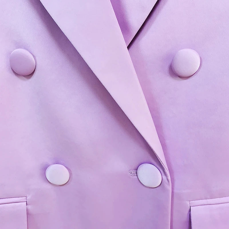 HIGH STREET Newest Fashion 2026 Designer Runway Suit Set Women's Double Breasted Straght Satin Blazer Mini Skirt Set