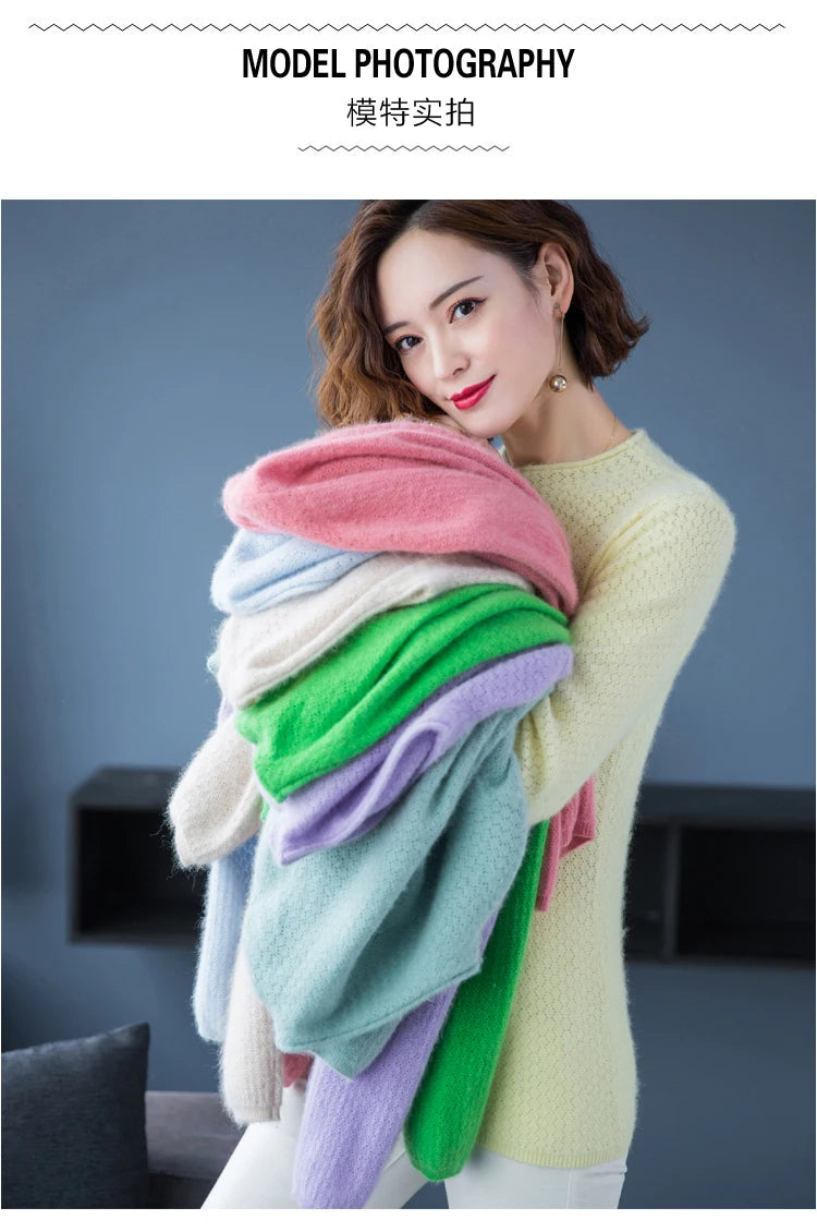 Hollow Knit Cashmere Long Sleeve Sweater for Women