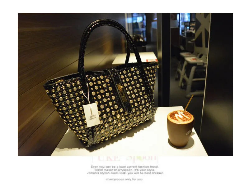 Rhinestone Patent Leather Crossbody Handbag for Women