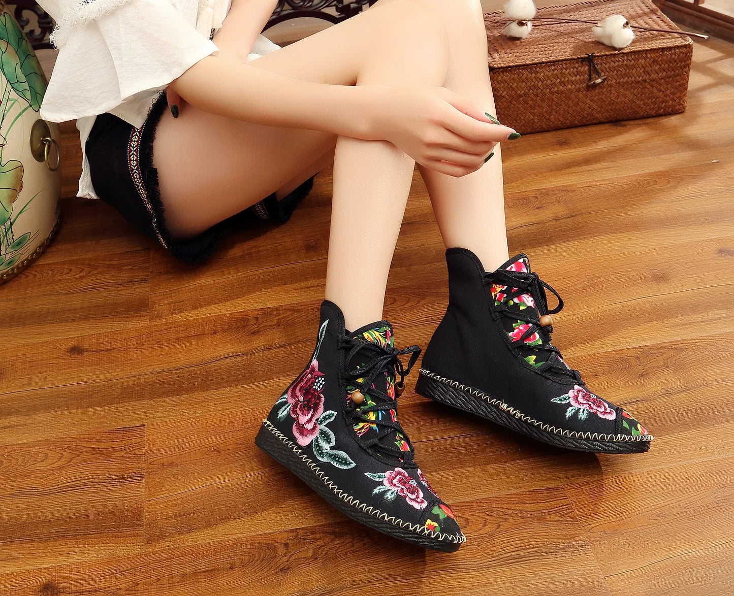 Vintage Floral Canvas Wedge Boot
