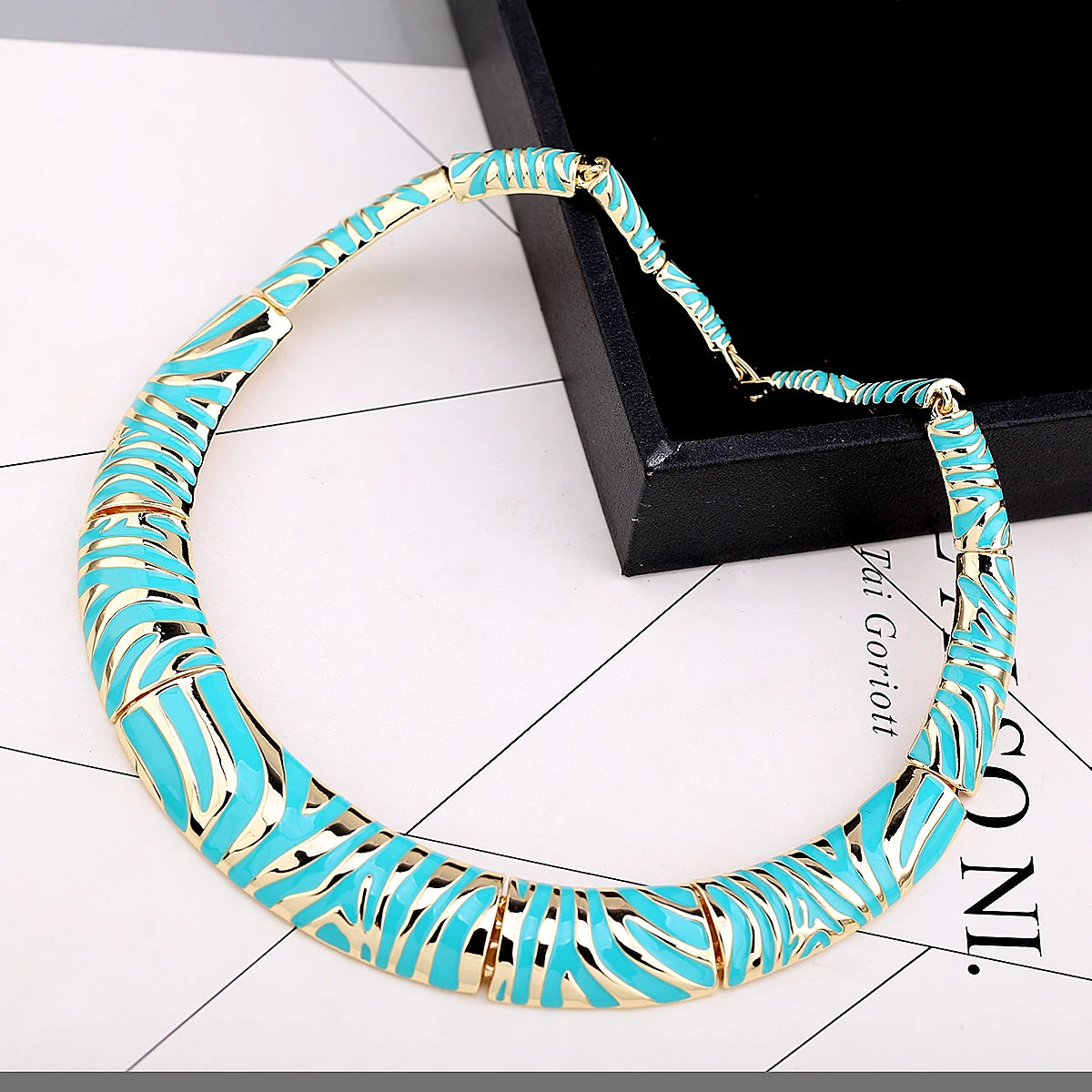 Gold Plated Zebra Stripe Enamel Collar Necklace for Women