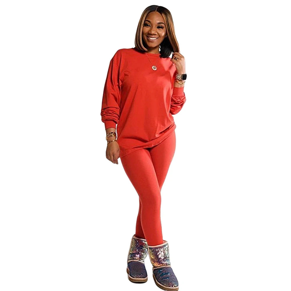 Casual Knit Sweater Top and Pencil Pants Set for Women