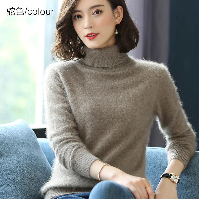 Warm High Collar Heavyweight Knit Pullover Sweater for Women