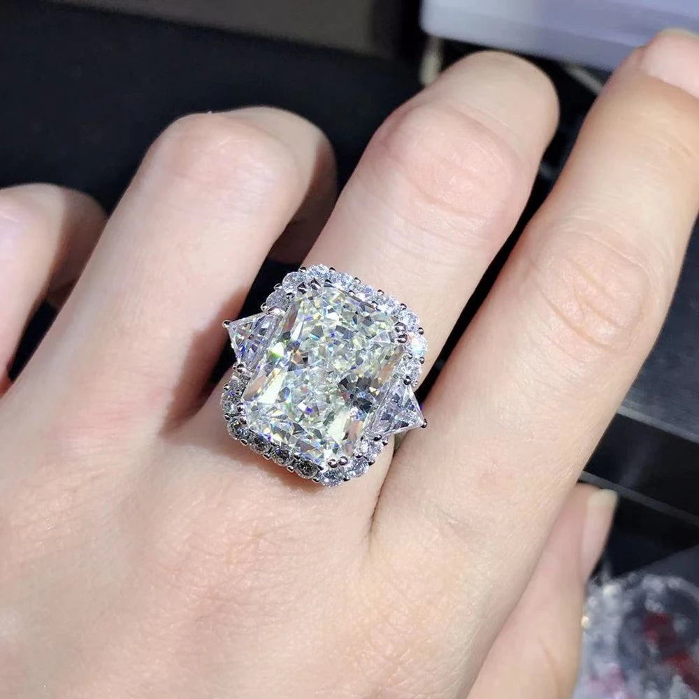 WUIHA 100% 925 Sterling Silver Radiant Cut 10CT VVS1 D Color Created Moissanite Wedding Engagement Customized Ring Fine Jewelry