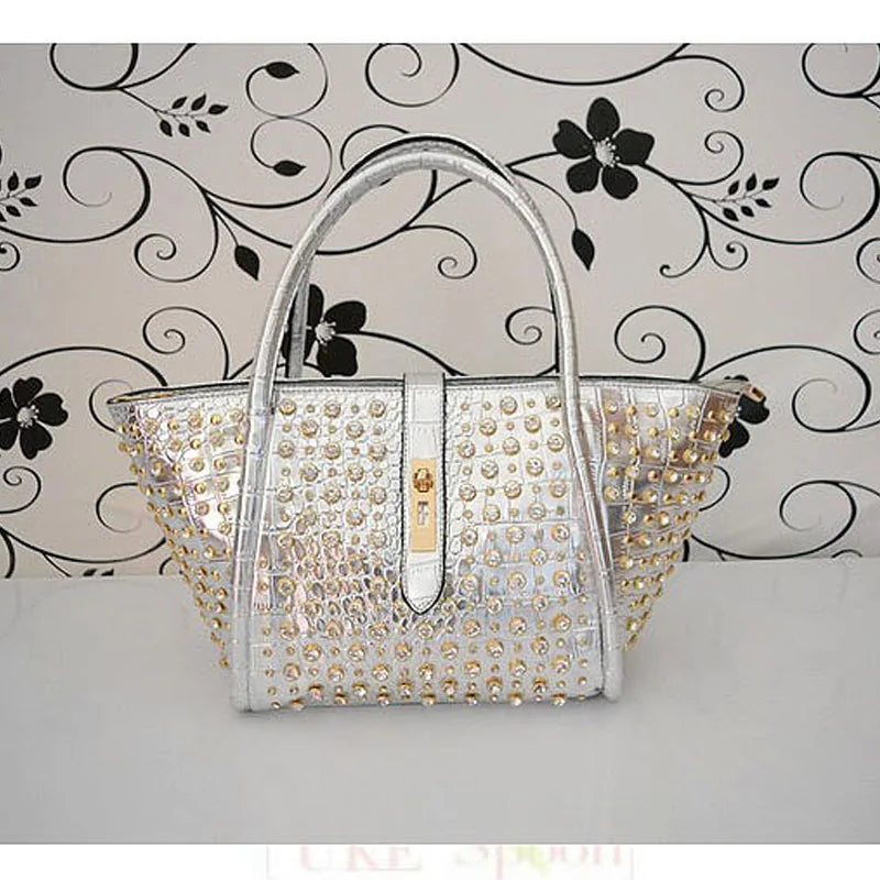 Rhinestone Patent Leather Crossbody Handbag for Women