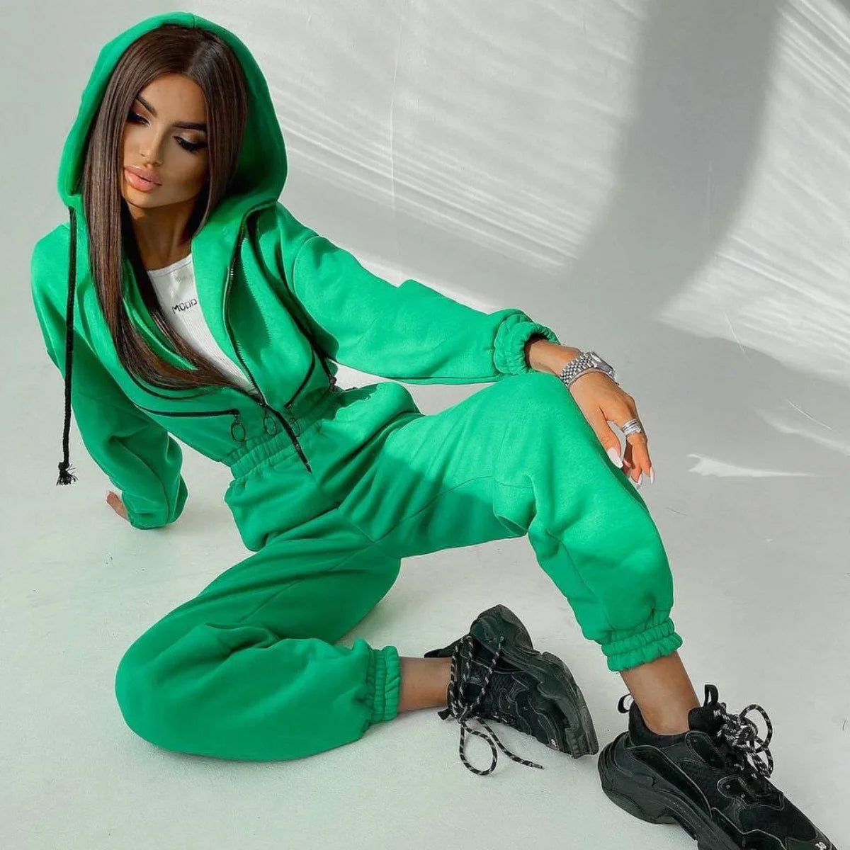Casual Long Sleeve Hooded Jumpsuit With Pockets for Women