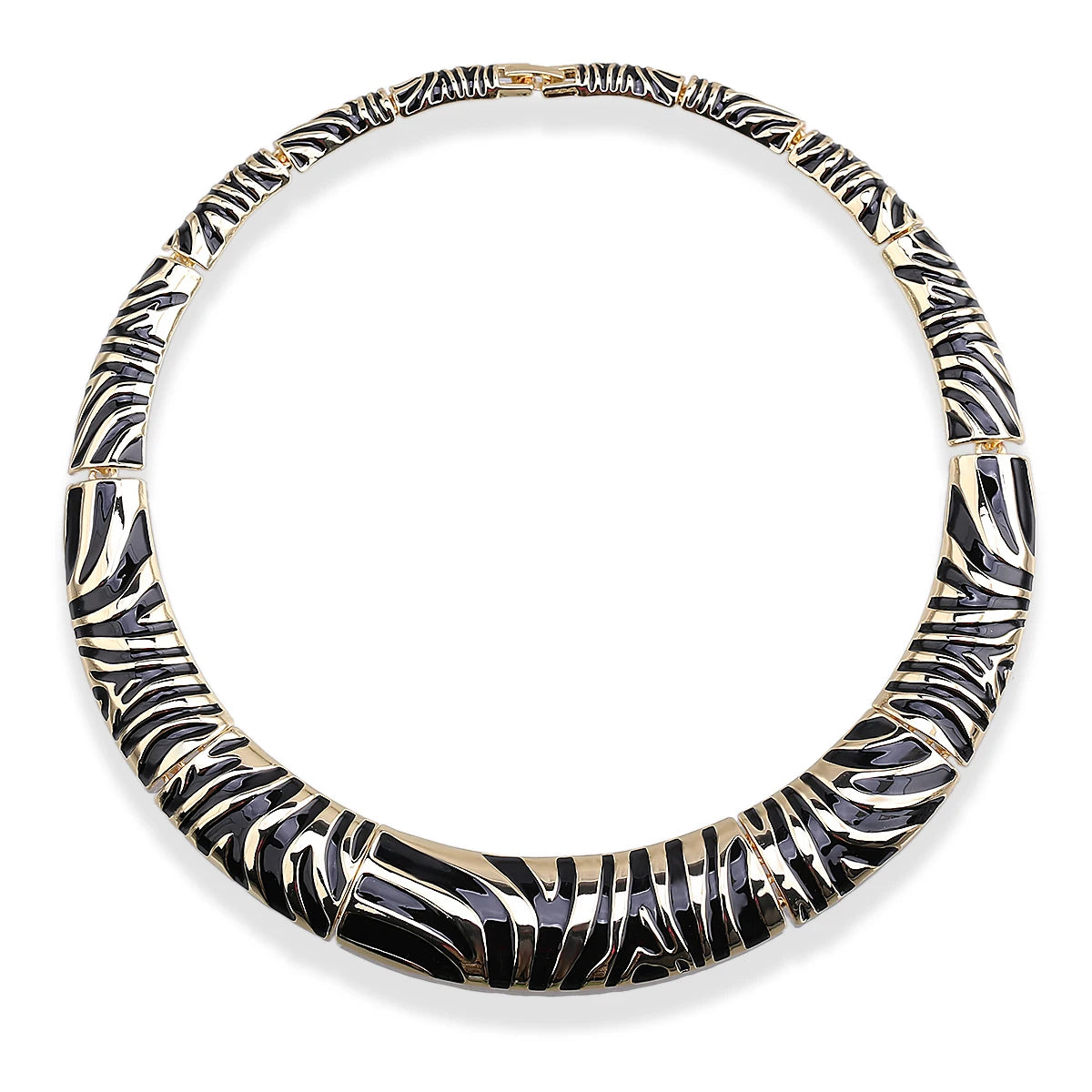 Gold Plated Zebra Stripe Enamel Collar Necklace for Women