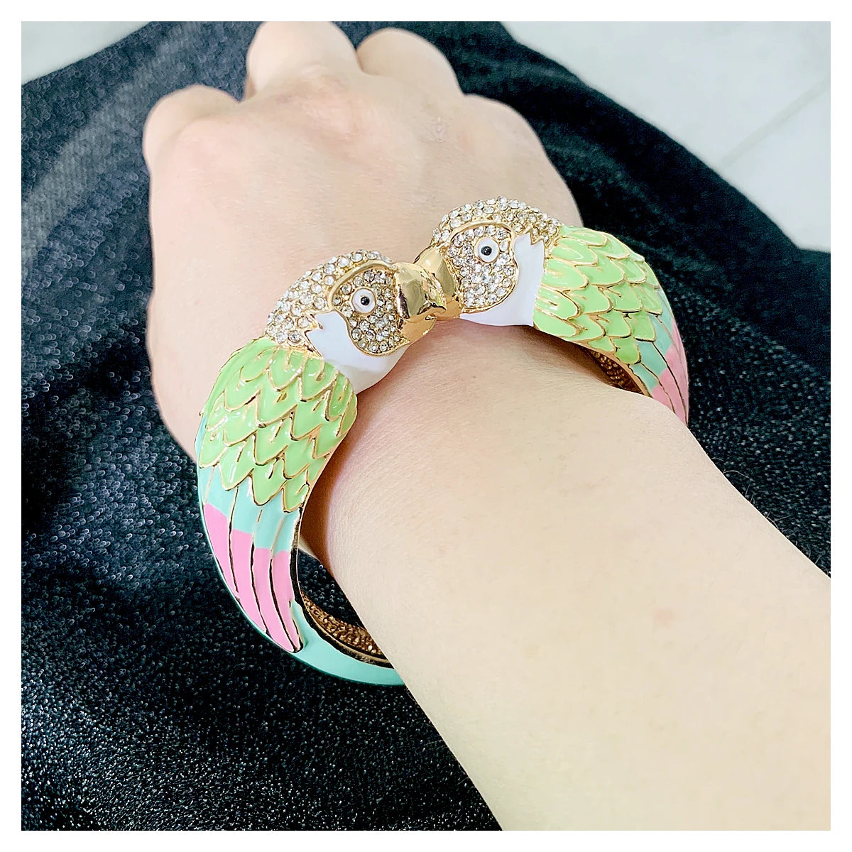 Statement Double Macaw Enamel Cuff Bracelet for Women