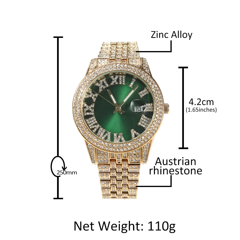 2025 UWIN Pink Mother of Pearl Watch White Gold Finished Iced Out Pink Marble Dial Crystal Luxury Watch for Women