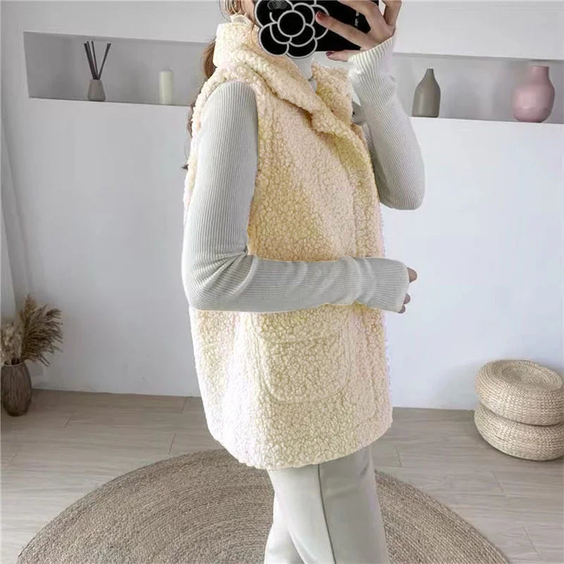 Faux Lamb Wool Thick Velvet Thickened Vest Jacket Female 2022 Autumn Winter Ladies Korean Outwear Waistcoat Vest Tops Women Warm