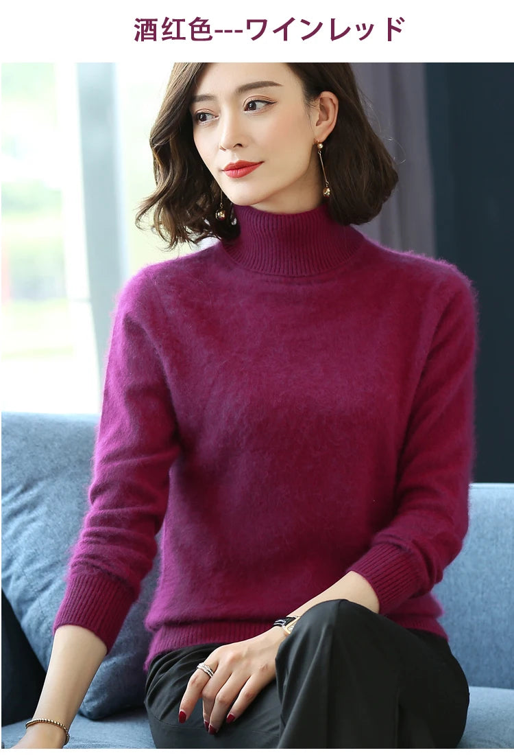 Warm High Collar Heavyweight Knit Pullover Sweater for Women