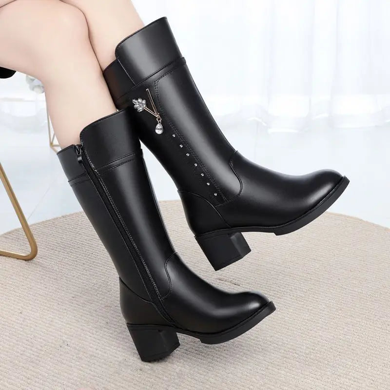 Genuine Leather Mid Calf Boots