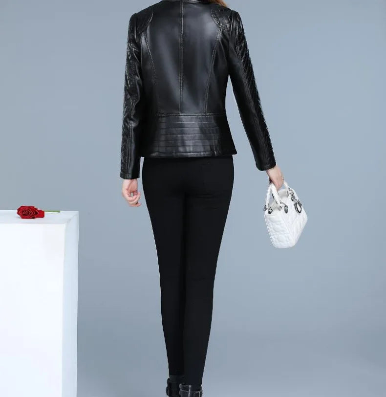 Slim Fit Cropped Faux Leather Coat