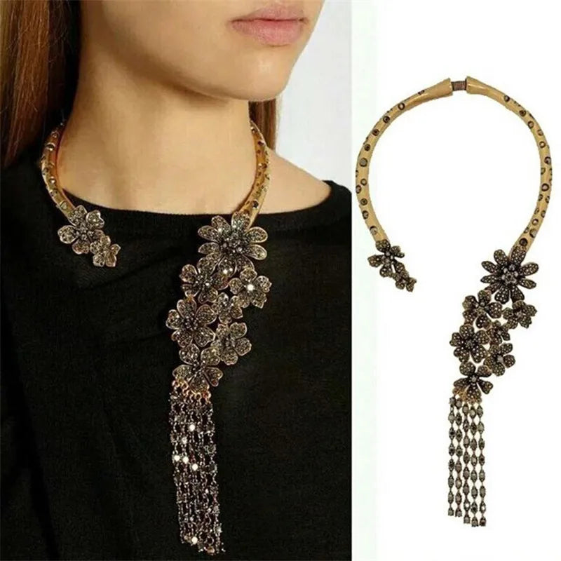 Green Crystal Open Collar Choker Necklace for Women