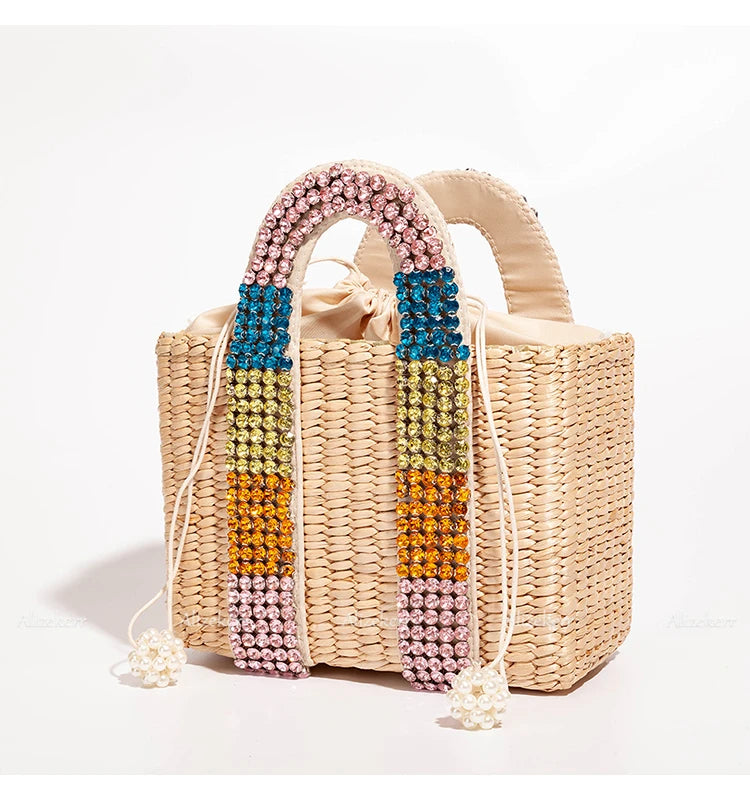 Delicate Handwoven Beaded Straw Tote Bag for Women