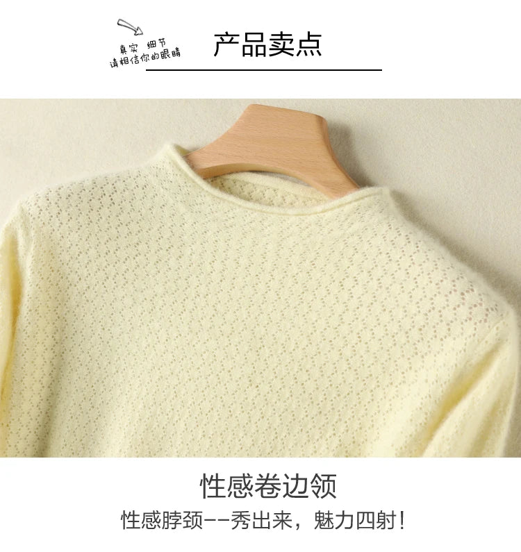 Hollow Knit Cashmere Long Sleeve Sweater for Women