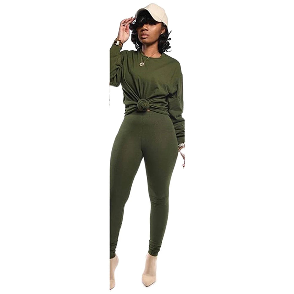 Casual Knit Sweater Top and Pencil Pants Set for Women