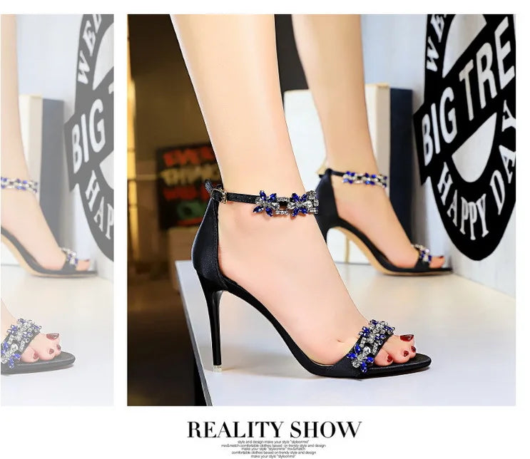 Rhinestone Open Toe Stiletto Heel Sandals for Women