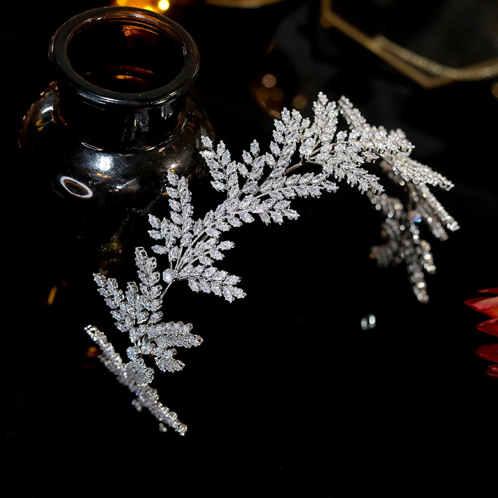 Sophisticated Crystal Leaf Wedding Headband for Women