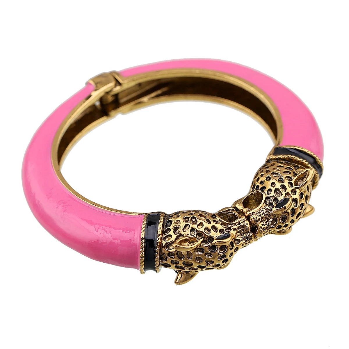 Double Leopard Head Enamel Cuff Bracelet for Women