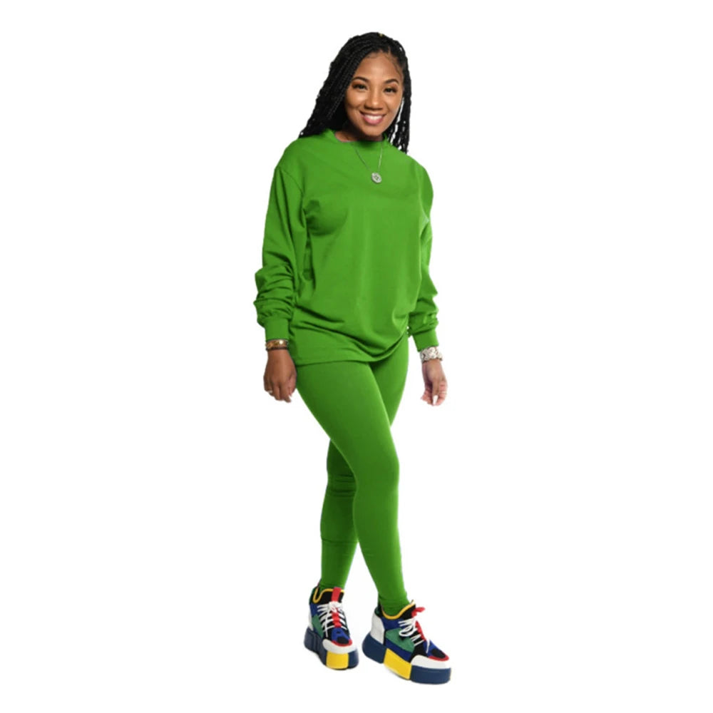 Casual Knit Sweater Top and Pencil Pants Set for Women