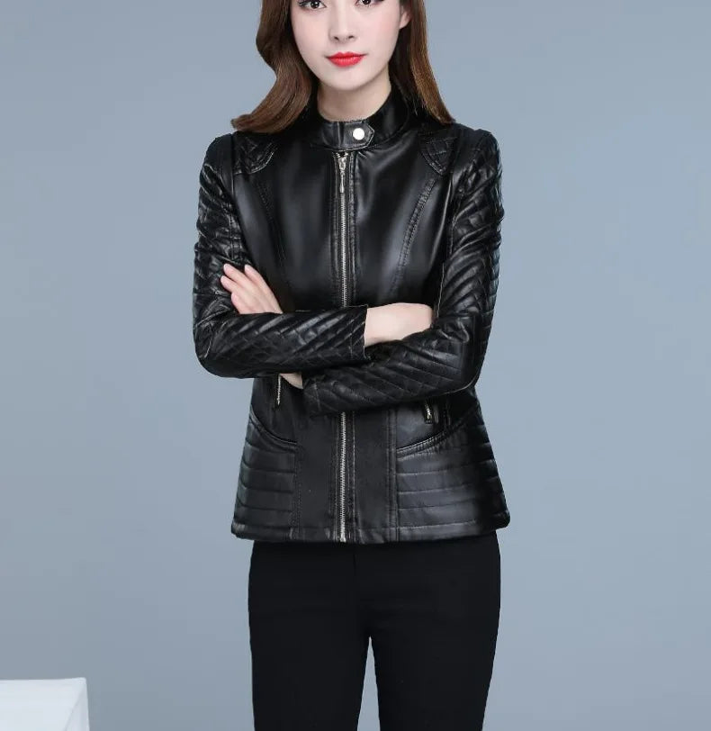 Slim Fit Cropped Faux Leather Coat