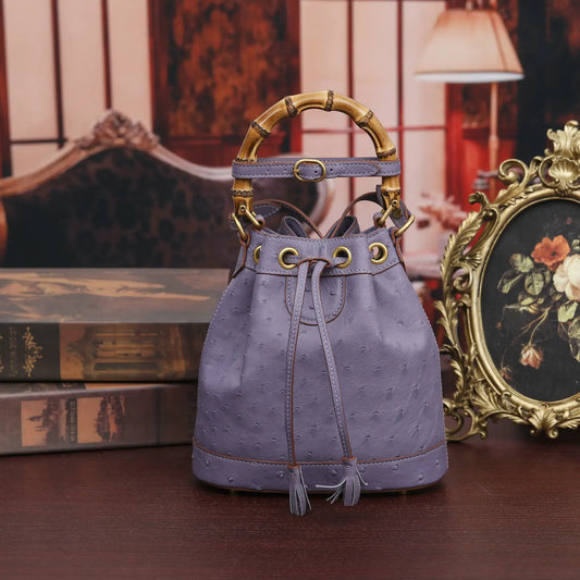 2025 New Ostrich Leather Women's Top-handle Bags Fashion Genuine Leather Lady Bucket Bag Luxury Shoulder Crossbody Bag