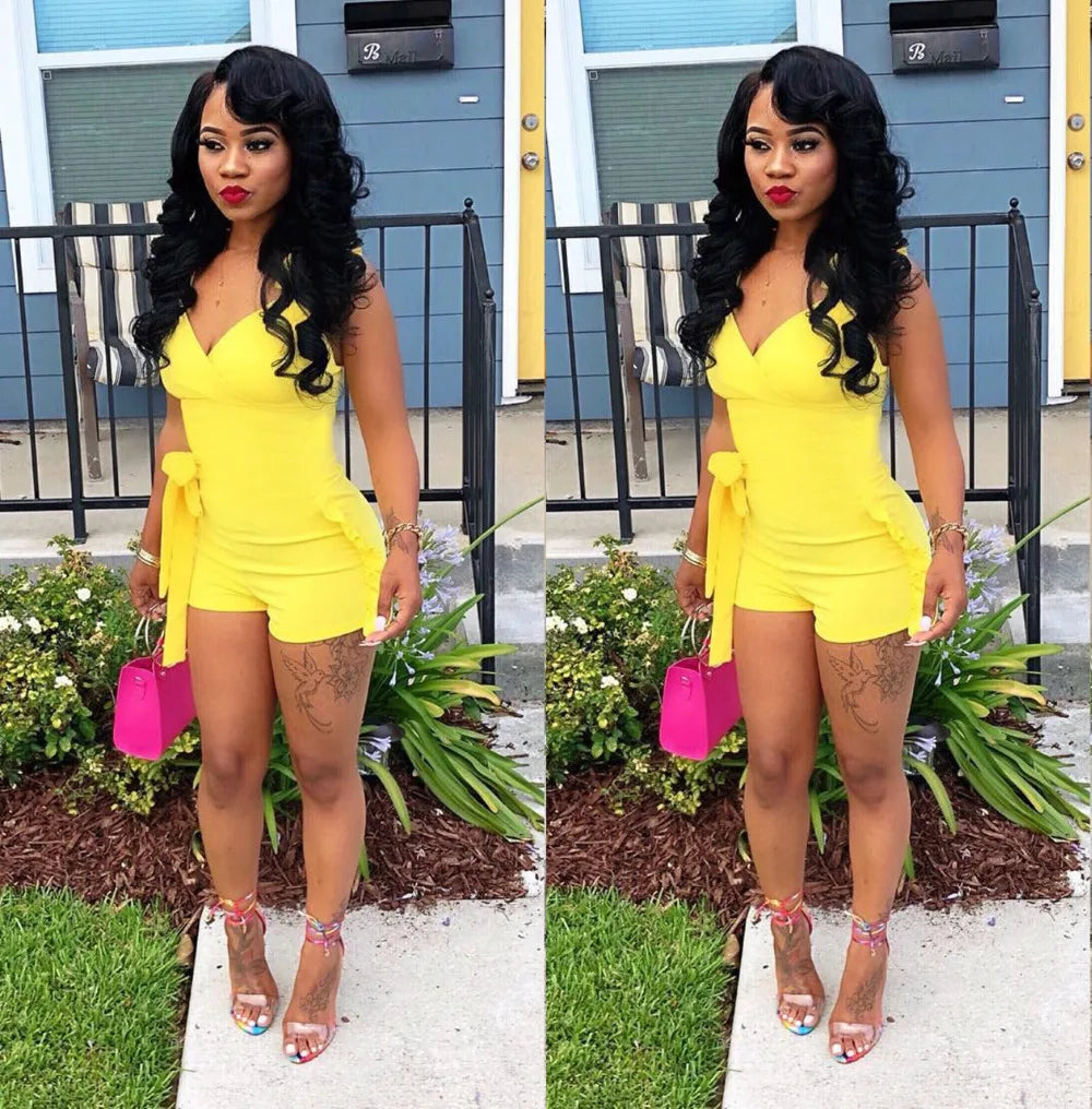 Ruffle Bow Crop Top and High Waist Shorts Set for Women