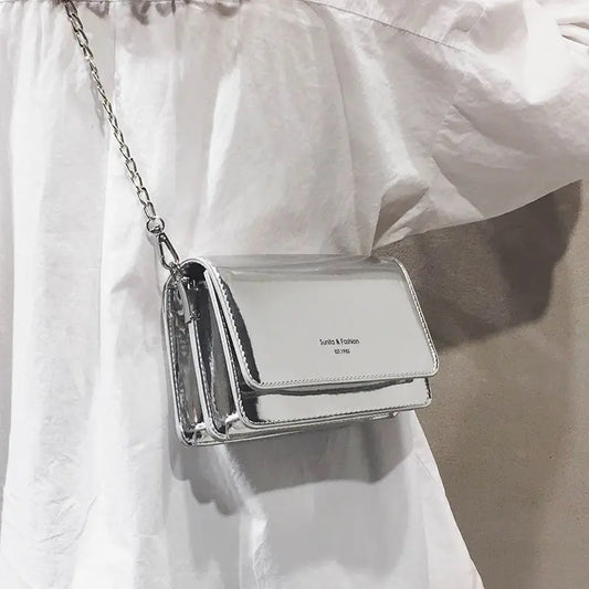 Laser Cut Mirror Chain Flap Shoulder Bag