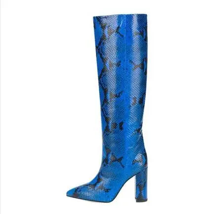 Pointed Toe Slip On Leather Knee High Boots for Women