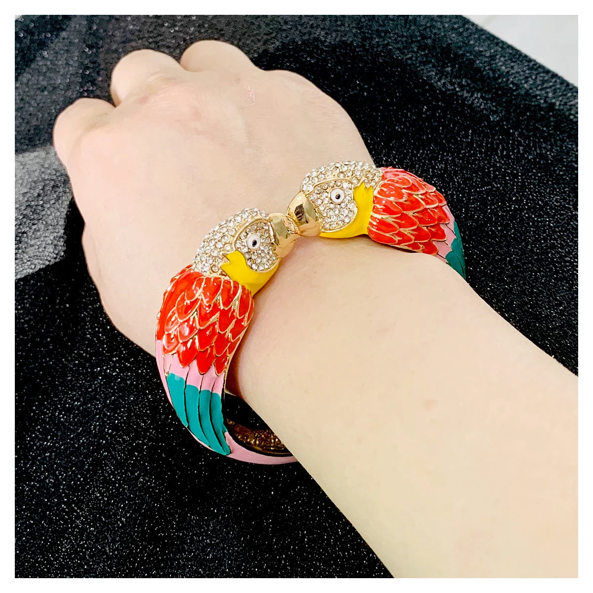 Statement Double Macaw Enamel Cuff Bracelet for Women